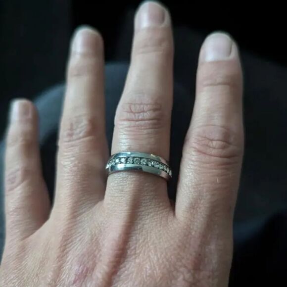 Silvery Crystal Men's Ring sz 10 - Picture 9 of 9